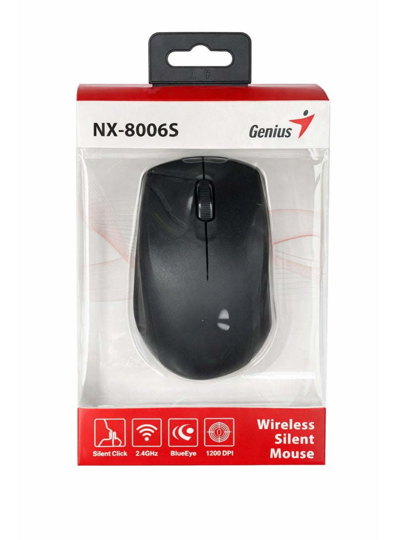 جينيس ماوس لاسلكي صامت NX-8006S - 2.4 جيجاهرتز، 1200 نقطة في البوصة، مستشعر BlueEye، أسود - Image 1